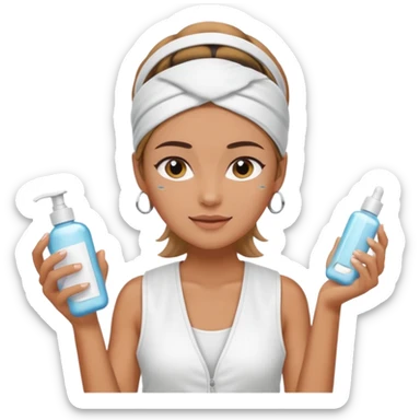 Clean girl aesthetic emoticons, apply skincare products, headband, glowing skin, white vest, soft lighting sticker