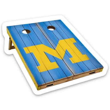 Cornhole board blue and yellow with Michigan “M” sticker