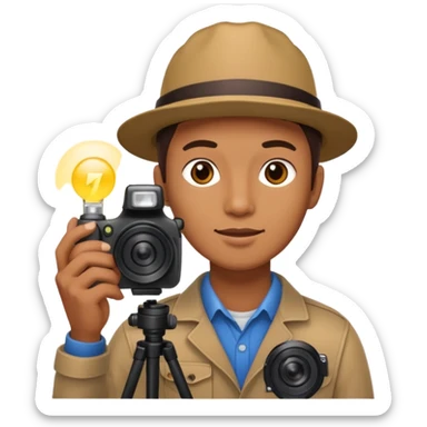 Photographer with flash speedlight,with camera sticker