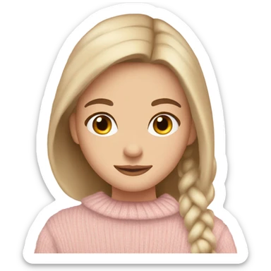 Pretty brown eyed white girl with light pink sweater reading cozy sticker