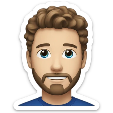 a 21 year old white scandinavian man with a goatee beard and dark brown short wavy brown hair with blue eyes with a black t-shirt sticker