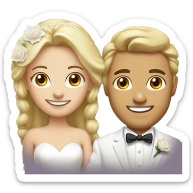 happy couple on wedding day, blond hair bride sticker