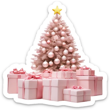 Light pink Christmas gifts under a white Christmas tree  sticker