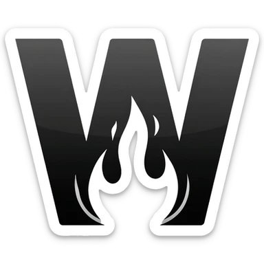 generate a black W letter with a black flame sticker