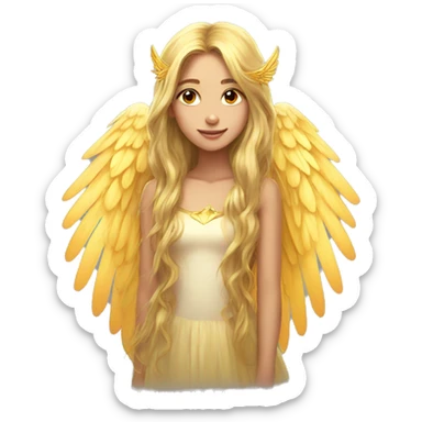 big wings, sun, gold, Beautiful, fairy, long hair sticker