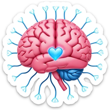 A ** pink human brain** with a energy net energy beam of thoughts... radiating loving thoughts while it rewires itself hearts  sticker