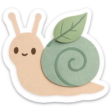 pastel snail with a leaf backpack, kawaii soft nature tone, paper-craft style sticker