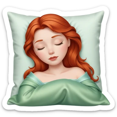 Sleeping beauty redhead white girl with a silk pillow sticker