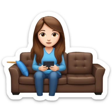 beautiful girl with long brown hair constructing new lounge room area with flat screen tv and couch sticker