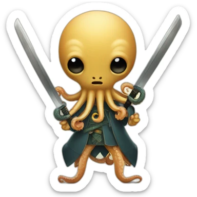 octopus holding a katana sticker