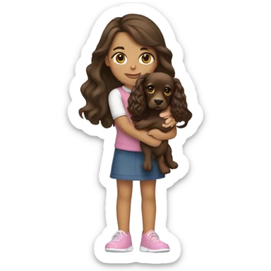 Brunette girl holding a cocker spaniel  sticker