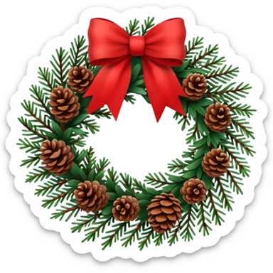 Christmas wreath with long bow and pinecones sticker