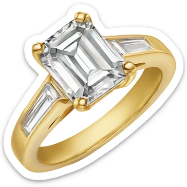 Emerald cut diamond ring with gold band sticker