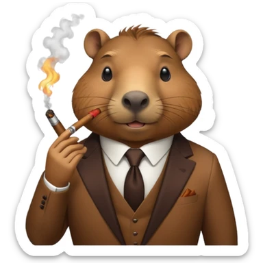 Capibara con un puro de tabaco y un traje elegante  sticker