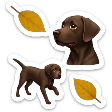 Chocolate labrador playing with leaves sticker