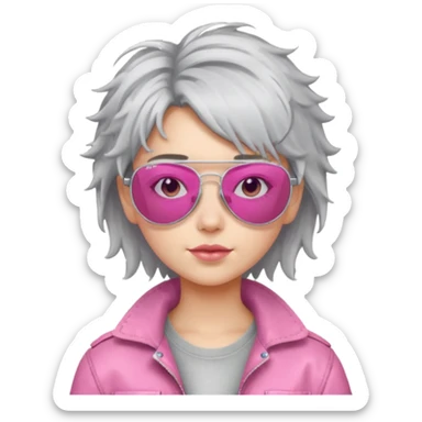 Girl with silver messy hair with pink aviators sticker