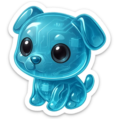 a chibi dog with big eyes in glossy circuit style sticker