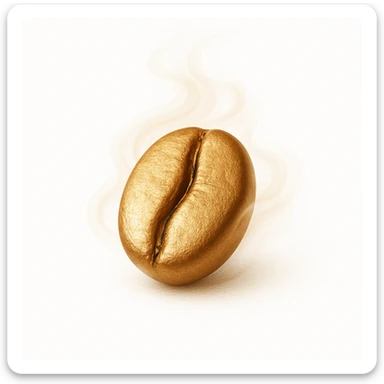 a single golden coffee bean, highly detailed and realistic, clean minimalist luxurious elegant style, bean wrapped in soft swirling mist evoking warmth and aroma of freshly brewed coffee, highest resolution, suitable for logo and branding, inspired by reference image, pure white background with transparent edges sticker