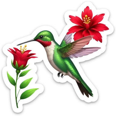 hummingbird drinking nectar from flower sticker