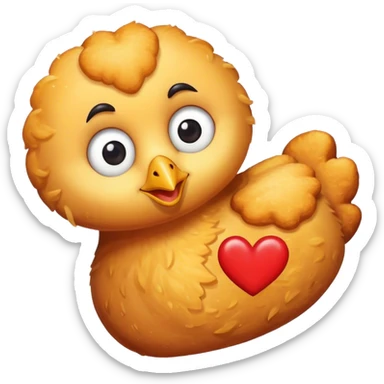 Chicken nuggets with eyes and a heart sticker
