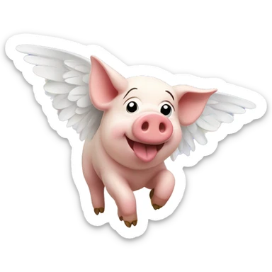 A pig with wing in a pik sky and a rainbow in the back grounds  sticker