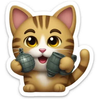 cat holding a grenade  sticker