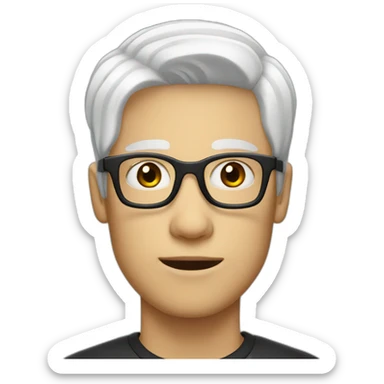 thin white teenager with white hair.  He is cross-eyed and has black glasses sticker