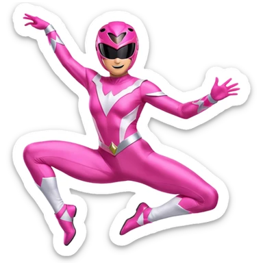 Pink Power Ranger in a lively dance stance sticker