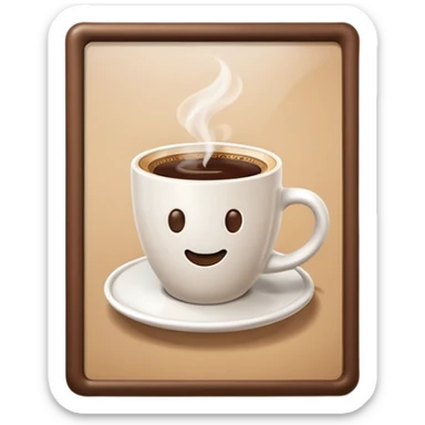 A 3D cartoon coffee shop advertisement poster hanging on a wall, showing a cup of coffee, visible border, flat lighting, Memoji-style. sticker