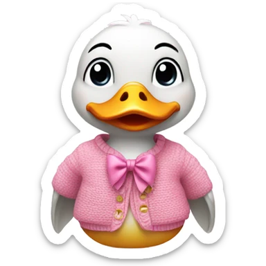 Duck is wearing pink sweater and cute bow sticker