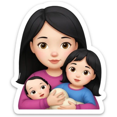 a Toddler black hair girl holding 1 russia doll sticker