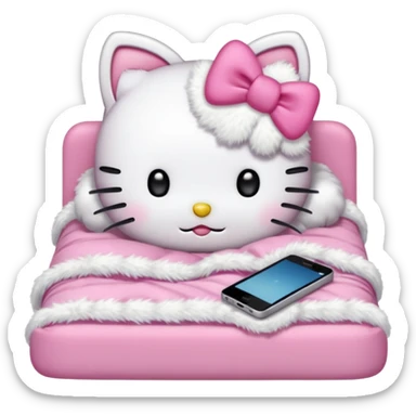 hello kitty tucked into bed on her phone sticker