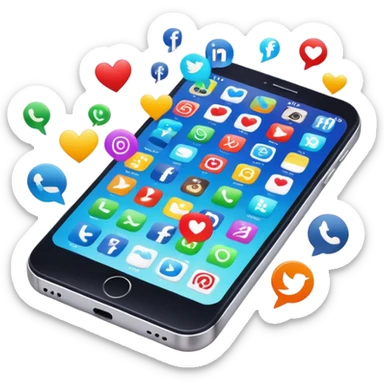 smartphone with social media icons popping out of the screen sticker