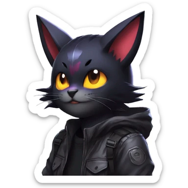 Edgy Shy Anthro boyish cool pretty dark black Noibat-Litten-Pokémon-cat-fursona techwear sticker