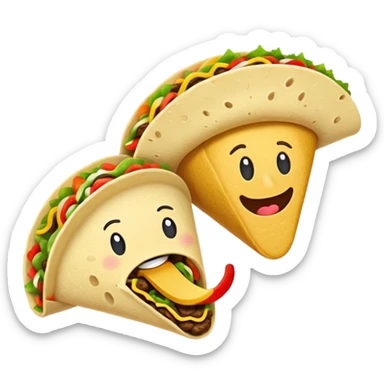 a fajita and a taco in a funny battle, emoji style sticker