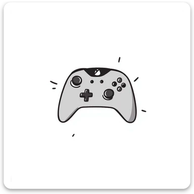 A modern gamepad controller with dual analog sticks and multiple buttons in pastel colors (dd9fb0, ffc6d3, a3bfc9, c4bee2, f1b091), hand-drawn doodle style sticker