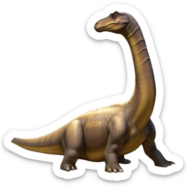 Beautiful and Majestic Brachiosaurus Portrait Emoji, Head and body resting in serene repose with a gentle, confident expression, showcasing its monumental, elongated neck and a small, refined head with tranquil eyes, Simplified yet exquisitely endearing features, highly detailed, glowing with a soft, drowsy golden light, high shine, relaxed and utterly majestic, stylized with an air of timeless prehistoric splendor, soft glowing outline, capturing the essence of a beautiful and majestic Brachiosaurus that feels destined to become the next viral icon of awe-inspiring ancient beauty! sticker