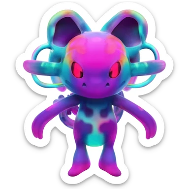 An exotic neon colorful unique bizarre eccentric Fakémon-creature sticker