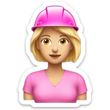 blonde girl in a pink construction material helmet sticker