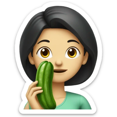 dark haired lady eating a dill pickle  sticker
