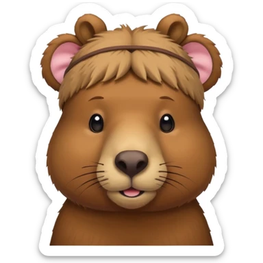 A capybara with teddy bear head band sticker