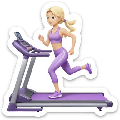 girl with long blonde hair on treadmill wearing light purple yoga set sticker