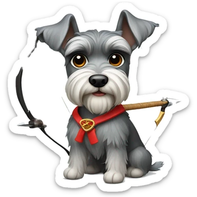 miniature schnauzer with a bow and arrow sticker