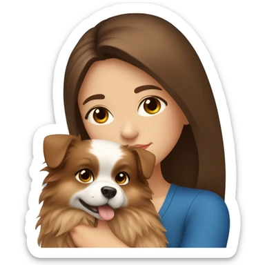 Long Brown hair girl with blue eyes hugging her Pomeranian  sticker