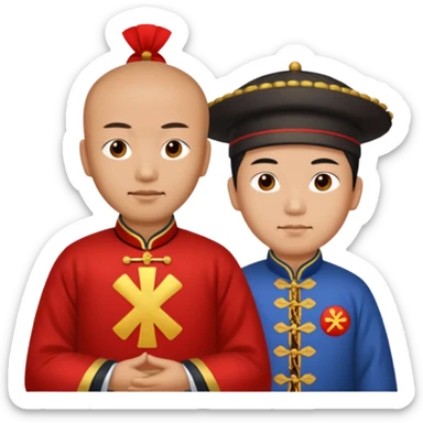 qing empire man holding a red x to a non-qing empire man sticker