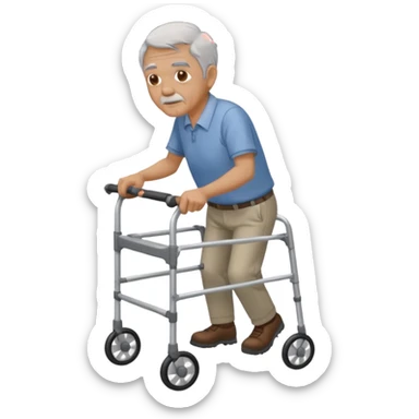 Old man using a walker with the number 37 on his shirt sticker