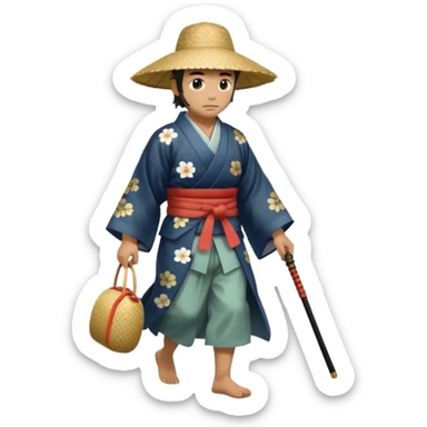 Samurais in Hat, Lone samurai in hat walking through mist sticker