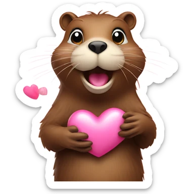 Beaver sending an air kiss with pink hearts  sticker