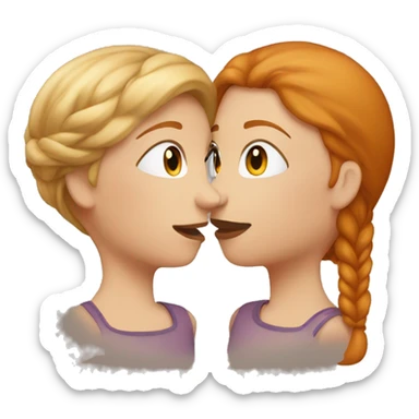 two girls kissing, one ginger one dark blonde  sticker