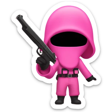 Squid Game Pink Soldier Making Circle shape with arms with a gun sticker